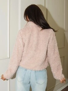 SHEIN LUNE Women's Solid Color Casual Elegant Versatile Winter Faux Fur Coat Going Out Dusty Pink - Dusty Pink - View 2
