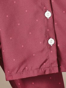 SHEIN 2pcs Girls Blue Summer Fairy Night Pajama Autumn/Winter Set, Cute Rabbit Polka Dot Print Woven Fabric Long Sleeve Cardigan With Ruffle Collar&Pants - Burgundy - View 3