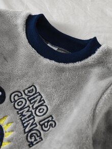男童灰色毛絨格紋長袖褲子休閒舒適2件式居家服套裝冬季 - 淺灰色 - 查看 4
