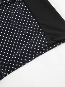 SHEIN Swim Neck-Tie Polka Dot Print & Solid Color Splice One-Piece Swimsuit For Women - Multicolor - View 9