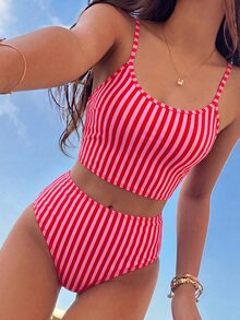 Swim Vcay 女款條紋分體式比基尼上衣與三角比基尼下褲兩件式泳衣套裝 - 彩色 - 查看 2