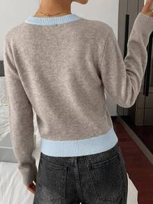 Livesso Women's Wool Colorblock Casual Daily Cardigan Winter - Khaki - View 2