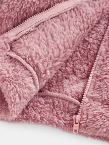 SHEIN 女童連帽抓絨外套與長褲2件套，可愛秋冬豹紋拼色毛絨套裝，聖誕 - 粉色 - 查看 8