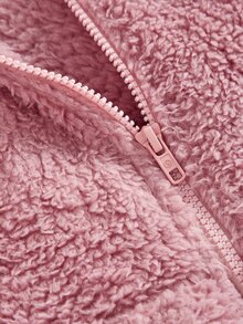 SHEIN 女童連帽抓絨外套與長褲2件套，可愛秋冬豹紋拼色毛絨套裝，聖誕 - 粉色 - 查看 4