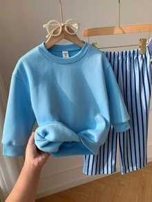 SHEIN 2件組兒童小男孩秋冬休閒運動衫與長褲套裝，運動衫套裝，男孩套裝，秋冬套裝，可愛套裝 - 彩色 - 查看 9