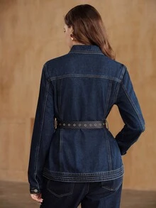 Anewsta Women's New Fashion European & American Style Waist-Cinching Blue Denim Jacket - Blue - View 7