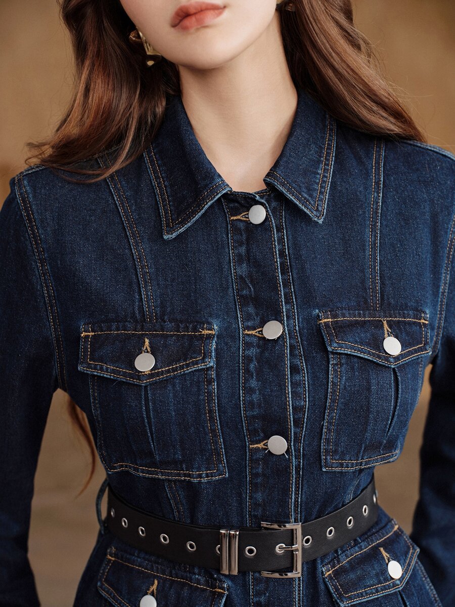 Anewsta Women's New Fashion European & American Style Waist-Cinching Blue Denim Jacket - Blue - View 1