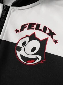 SHEIN Felix The Cat Tween Boy Cartoon Casual Zip-Up Hooded Long Sleeve Sweatshirt - Black - View 6