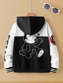 SHEIN Felix The Cat Tween Boy Cartoon Casual Zip-Up Hooded Long Sleeve Sweatshirt - Black - View 1