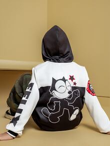 SHEIN Felix The Cat Tween Boy Cartoon Casual Zip-Up Hooded Long Sleeve Sweatshirt - Black - View 3