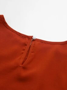 Linhara CURVE Plus Size Women's Summer Round Neck Short Sleeve Design Hollow Lace Patchwork Casual Boho Everyday Burnt Orange Textured Pullover Blouse Vacation - Orange - View 8