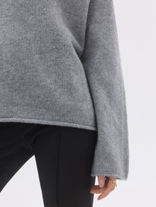 KÆRIA Hus Reversible Deep V-Neck Sweater - Textured Knit - Blue Grey Marle - Long Sleeve, Minimilist, Layering - Grey - View 8