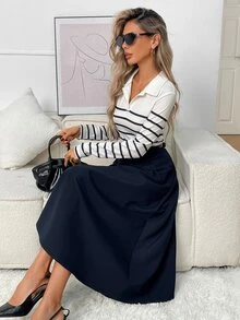 Breezaya Women's Korean Style Striped Colorblock Long Sleeve Dress For Vacation - Multicolor - View 6
