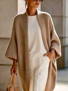 Balvessa Women's Solid Color Casual Versatile Daily Wear Cardigan - Khaki - View 4