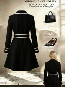 Yalmera Women's Autumn/Winter Piped Long Sleeve Single-Breasted Elegant Overcoat - Red and White - View 3