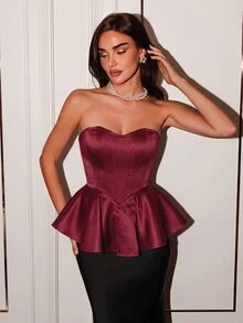 Allurite Women's Solid Color Casual Versatile Daily Wear Tube Top - Burgundy - View 3