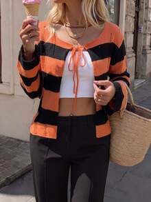 Glamine Women's Street Style Striped Colorblock Tie-Front Knit Cardigan - Multicolor - View 8