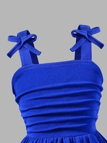 Tween Girls Cute Royal Blue And White Sleeveless Spaghetti Strap Plain Mini Dress For Girls Polyester Short Flared Hem Birthday Summer Cute, Casual... - Royal Blue - View 5