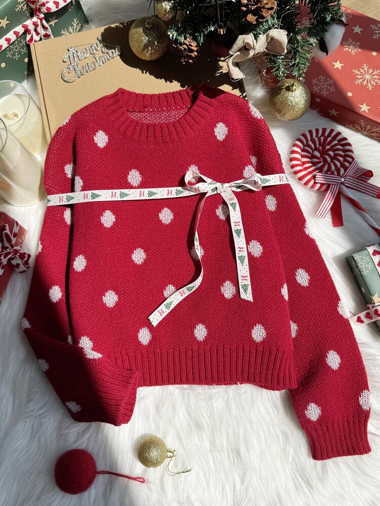 SHEIN Fashionable Casual Sweet Cherry Pullover Sweater For Girls Winter - Burgundy - View 6
