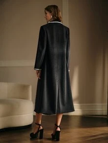 MOTF PREMIUM ELEGANT PEARL TRIM BUTTON DECORATED LAPEL SINGLE-BREASTED WOOL BLEND COAT FOR AUTUMN/WINTER - Black - View 4