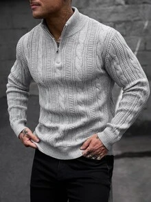 Manfinity CasualCool 男士純色休閒百搭日常穿著長袖針織衫 - 灰色 - 查看 1