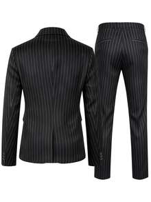 Manfinity Mode Men Pininstripe Suits 2 Pieces Regular Fit Stripe Suit Men's Tuxedos Prom Jacket And Pants Business Set Fashion - Black - View 2
