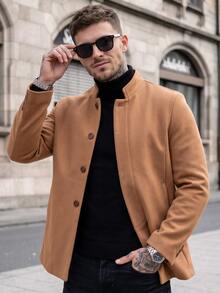 Manfinity CasualCool Men's Street Minimalist Button Long Sleeve Overcoat - Khaki - View 6