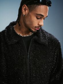 PAVTROS Áo khoác lông giả tay dài khóa kéo phong cách streetwear nam phiên bản lễ hội - màu đen - Xem 7