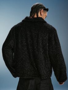 PAVTROS Áo khoác lông giả tay dài khóa kéo phong cách streetwear nam phiên bản lễ hội - màu đen - Xem 2