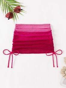 SHEIN Swim 女士时尚撞色抽绳腰裙配罩衫夏季 - 玫紅色 - 查看 6