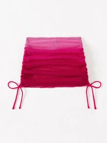 SHEIN Swim 女士时尚撞色抽绳腰裙配罩衫夏季 - 玫紅色 - 查看 7