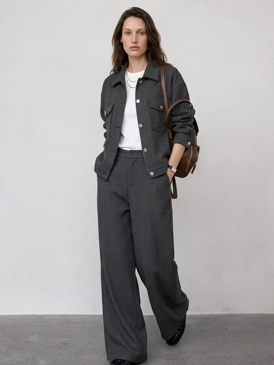 Dazy-Less Women's Long Sleeve Single-Breasted Jacket And Pants Casual Fall Office Everyday Travel Business Dark Grey - Grey - View 1