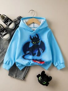 SHEIN How to Train Your Dragon Young Boy Casual Dragon Print Sweatshirt, Autumn - Blue - View 1