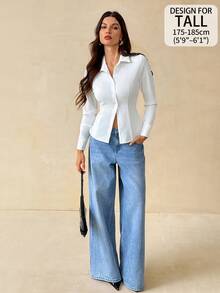 SHEIN Tall Women's Solid Color Casual All-Match Versatile Daily Wear Shirt Office Business White Fall,Tall Women - White - View 11