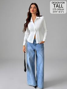 SHEIN Tall Women's Solid Color Casual All-Match Versatile Daily Wear Shirt Office Business White Fall,Tall Women - White - View 14