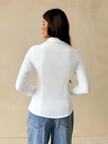 SHEIN Tall Women's Solid Color Casual All-Match Versatile Daily Wear Shirt Office Business White Fall,Tall Women - White - View 2
