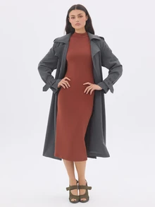 KÆRIA Hus Fitted High-Neck Midi Dress - Sculpted Model Jersey - Rust - Bodycon, Workwear, Column Dress - Red - View 4