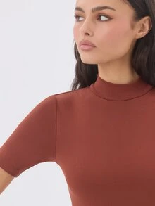 KÆRIA Hus Fitted High-Neck Midi Dress - Sculpted Model Jersey - Rust - Bodycon, Workwear, Column Dress - Red - View 5