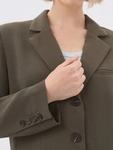 KÆRIA Hus Relaxed Single-Breasted Blazer - Compact Tailoring - Olive Green - Workwear, Tailored, Suit Set - Olive Green - View 8