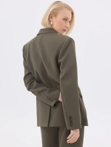 KÆRIA Hus Relaxed Single-Breasted Blazer - Compact Tailoring - Olive Green - Workwear, Tailored, Suit Set - Olive Green - View 3