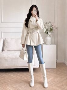 Celisse Design-Focused Lapel Short Versatile Fashion Women's Jacket French Elegant Commute Thickened Elegant Style Woolen - Apricot - View 5