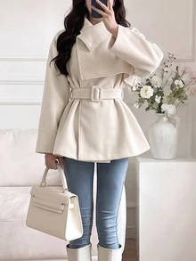 Celisse Design-Focused Lapel Short Versatile Fashion Women's Jacket French Elegant Commute Thickened Elegant Style Woolen - Apricot - View 4