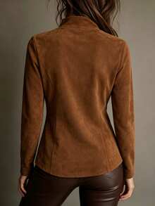 SHEIN Women's Solid Color Casual Versatile Daily Long Sleeve Jacket - Brown - View 2