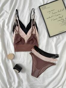Napfluff 6pcs Casual Comfortable Fresh Triangle Cup Bra Set - Multicolor - View 5