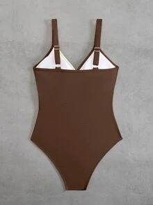 SHEIN Swim 1pc Striped Special Fabric Criss-Cross Front One-Piece Swimsuit - Multicolor - View 6