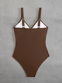 SHEIN Swim 1pc Striped Special Fabric Criss-Cross Front One-Piece Swimsuit - Multicolor - View 5