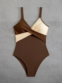 SHEIN Swim 1pc Striped Special Fabric Criss-Cross Front One-Piece Swimsuit - Multicolor - View 4