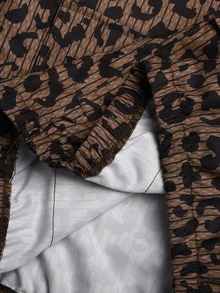 SHEIN Teen Girl Leopard Print & Striped Pattern Long Sleeve Zip-Up Casual Hoodie Jacket - Brown - View 12