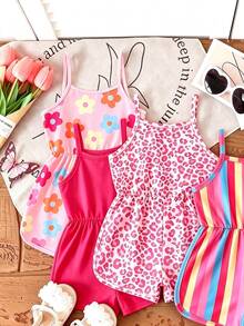 SHEIN Only 1 Pc , This Cute Girls' Sleeveless Romper Comes In Four Colors, Soft Fabric, Comfortable And Skin-Friendly, Suitable For Summer Wear - Multicolor - View 3