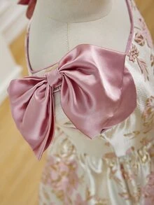 SHEIN 花童高档纹理面料蝴蝶结露肩A字短裙，适合婚礼、舞会、生日派对、宴会等场合。 - 紫色 - 查看 5